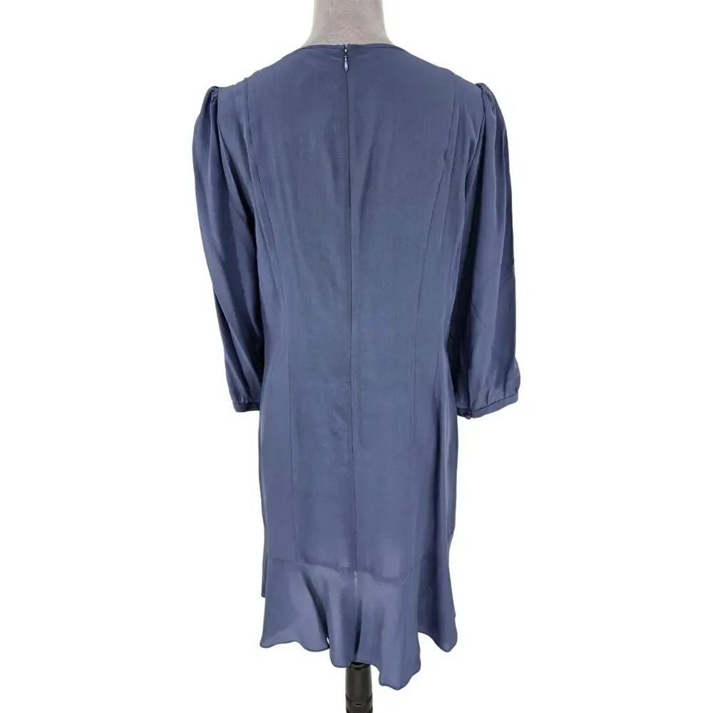 Nanette Lepore Dress Womens 8 Blue Silk Ruffle Front Back Zip Bow Gypsy Colt New
